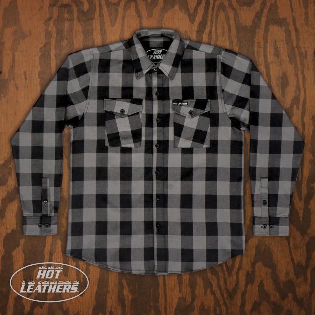 Men's "Wreckline" Black/Gray Plaid Flannel Shirt - Cotton Button Up Workwear - FLM2001