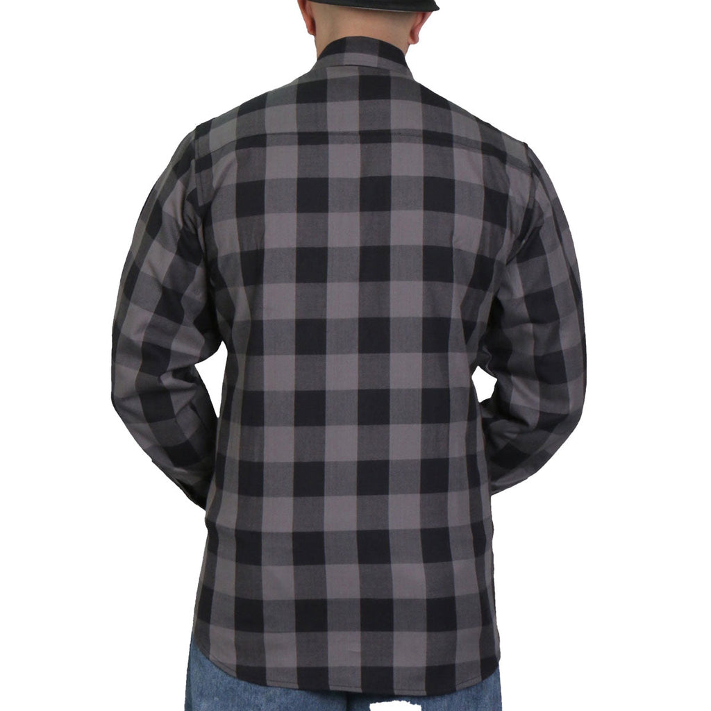 Men's "Wreckline" Black/Gray Plaid Flannel Shirt - Cotton Button Up Workwear - FLM2001