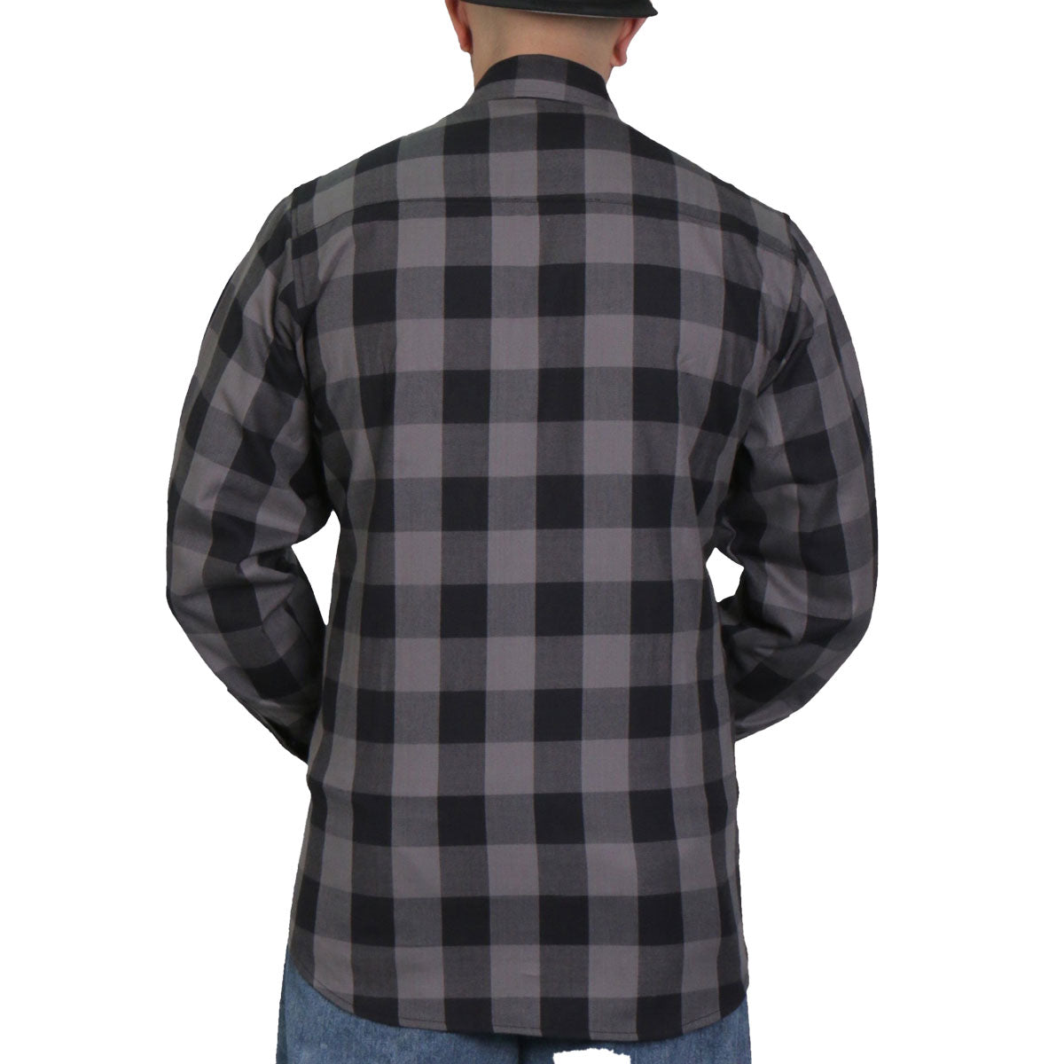 Men's "Wreckline" Black/Gray Plaid Flannel Shirt - Cotton Button Up Workwear - FLM2001