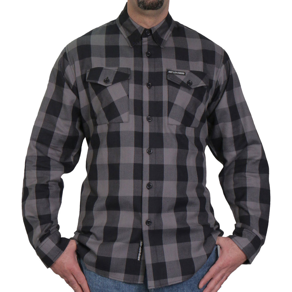 Men's "Wreckline" Black/Gray Plaid Flannel Shirt - Cotton Button Up Workwear - FLM2001