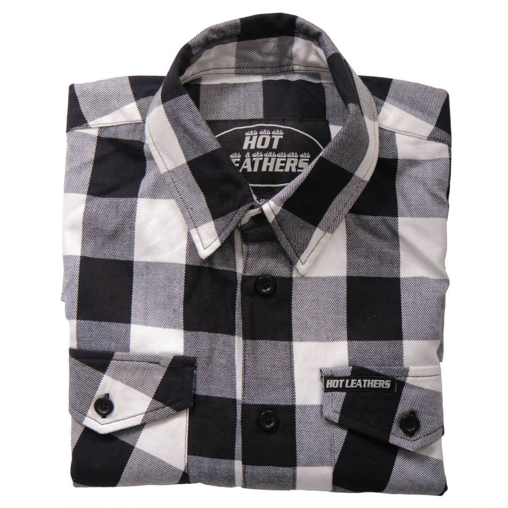 Men's "Outlaw Mile" Black/White Plaid Flannel Shirt - Cotton Button Up Workwear - FLM2004