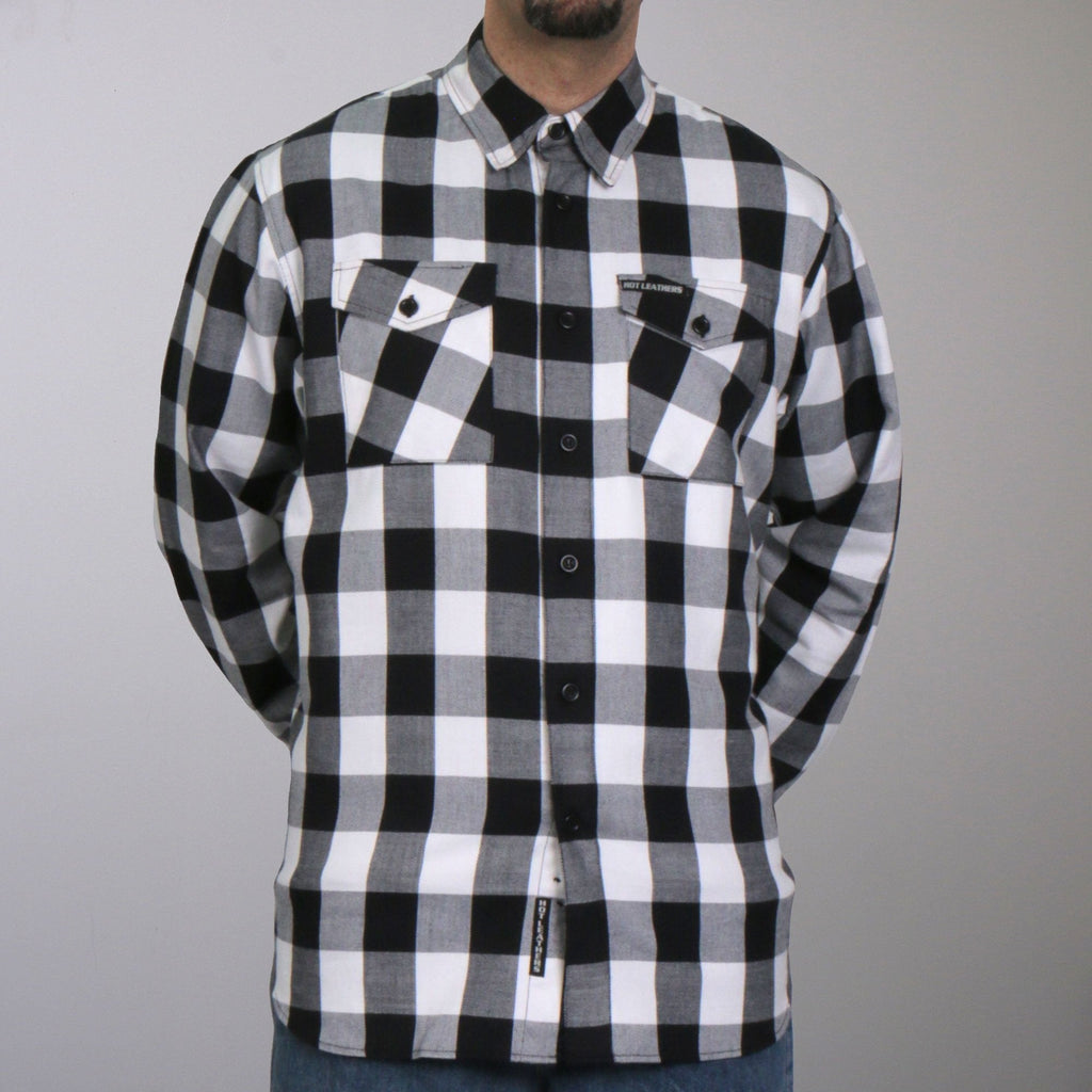 Men's "Outlaw Mile" Black/White Plaid Flannel Shirt - Cotton Button Up Workwear - FLM2004