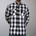 Men's "Outlaw Mile" Black/White Plaid Flannel Shirt - Cotton Button Up Workwear - FLM2004