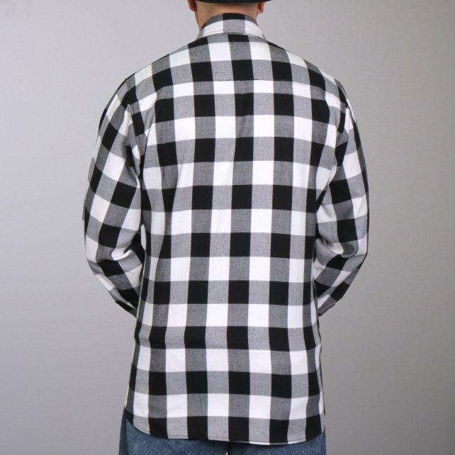 Men's "Outlaw Mile" Black/White Plaid Flannel Shirt - Cotton Button Up Workwear - FLM2004