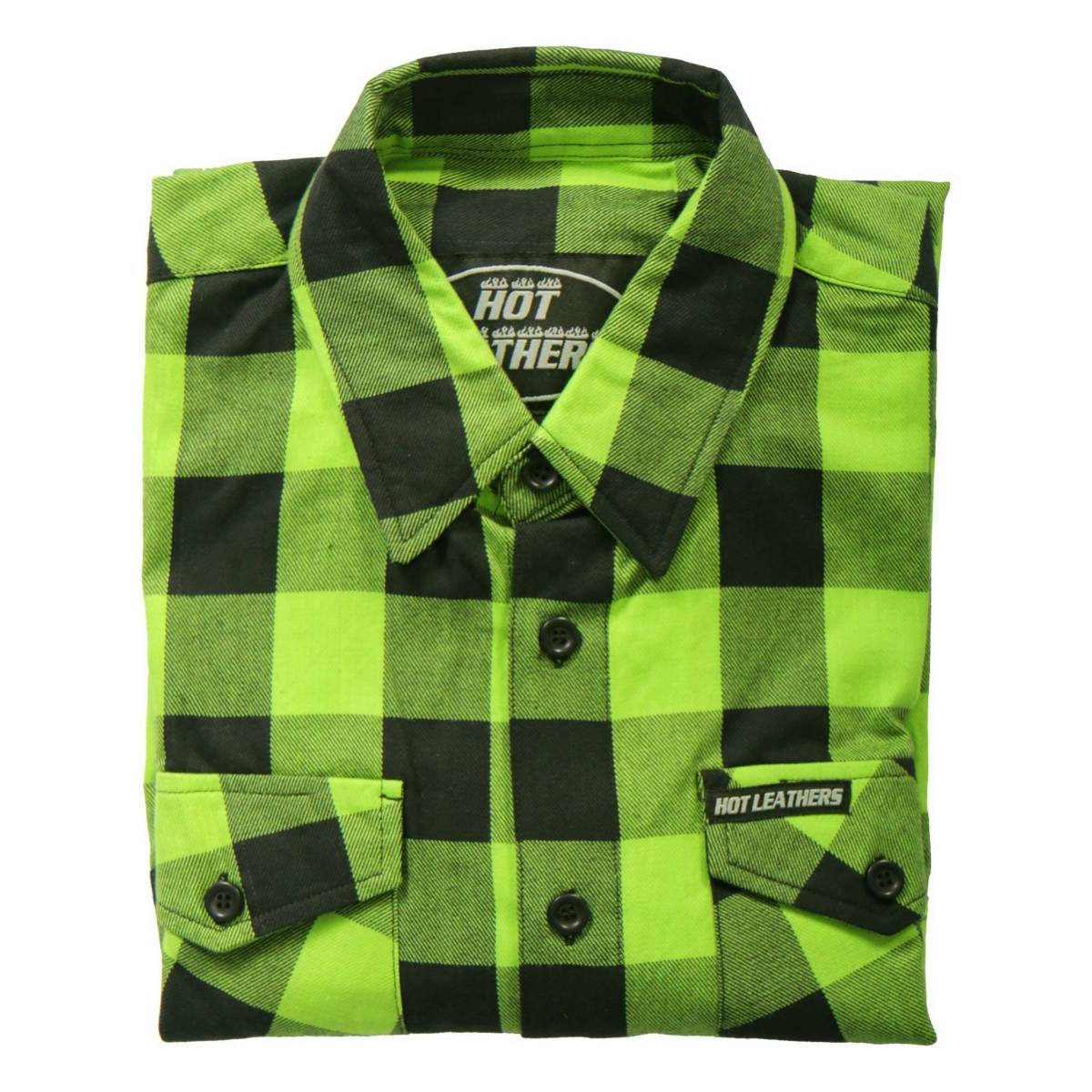 Men's "Black Crest" Black/Green Plaid Flannel Shirt - Cotton Button Up Workwear - FLM2005