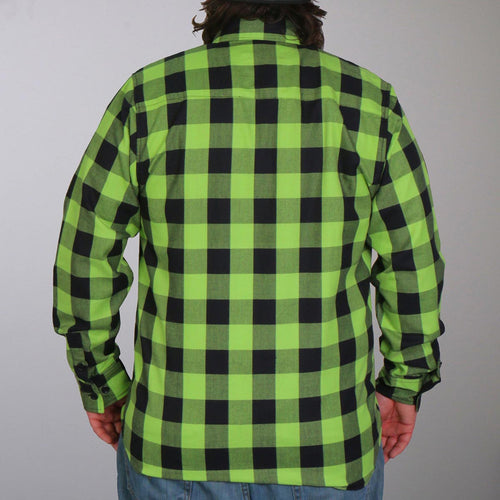Men's "Black Crest" Black/Green Plaid Flannel Shirt - Cotton Button Up Workwear - FLM2005