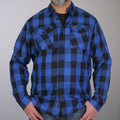 Men's "Sin Highway" Black/Blue Plaid Flannel Shirt - Cotton Button Up Workwear - FLM2006