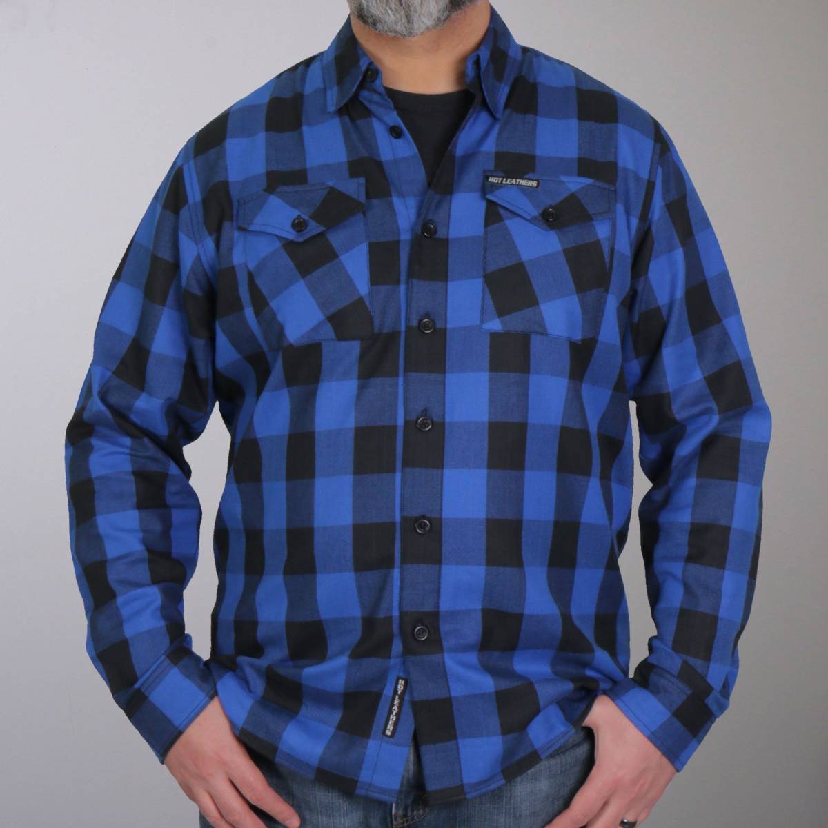 Men's "Sin Highway" Black/Blue Plaid Flannel Shirt - Cotton Button Up Workwear - FLM2006