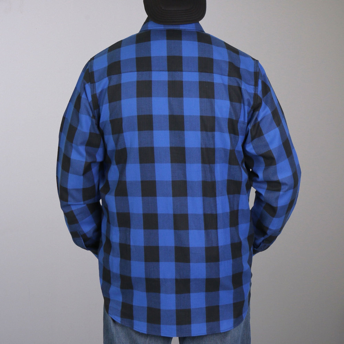 Men's "Sin Highway" Black/Blue Plaid Flannel Shirt - Cotton Button Up Workwear - FLM2006