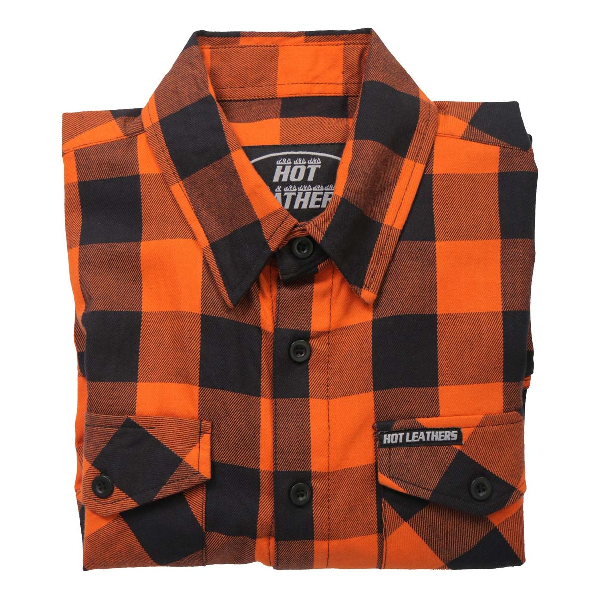 Men's "Road Vow" Orange/Black Plaid Flannel Shirt - Cotton Button Up Workwear - FLM2007