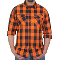 Men's "Road Vow" Orange/Black Plaid Flannel Shirt - Cotton Button Up Workwear - FLM2007