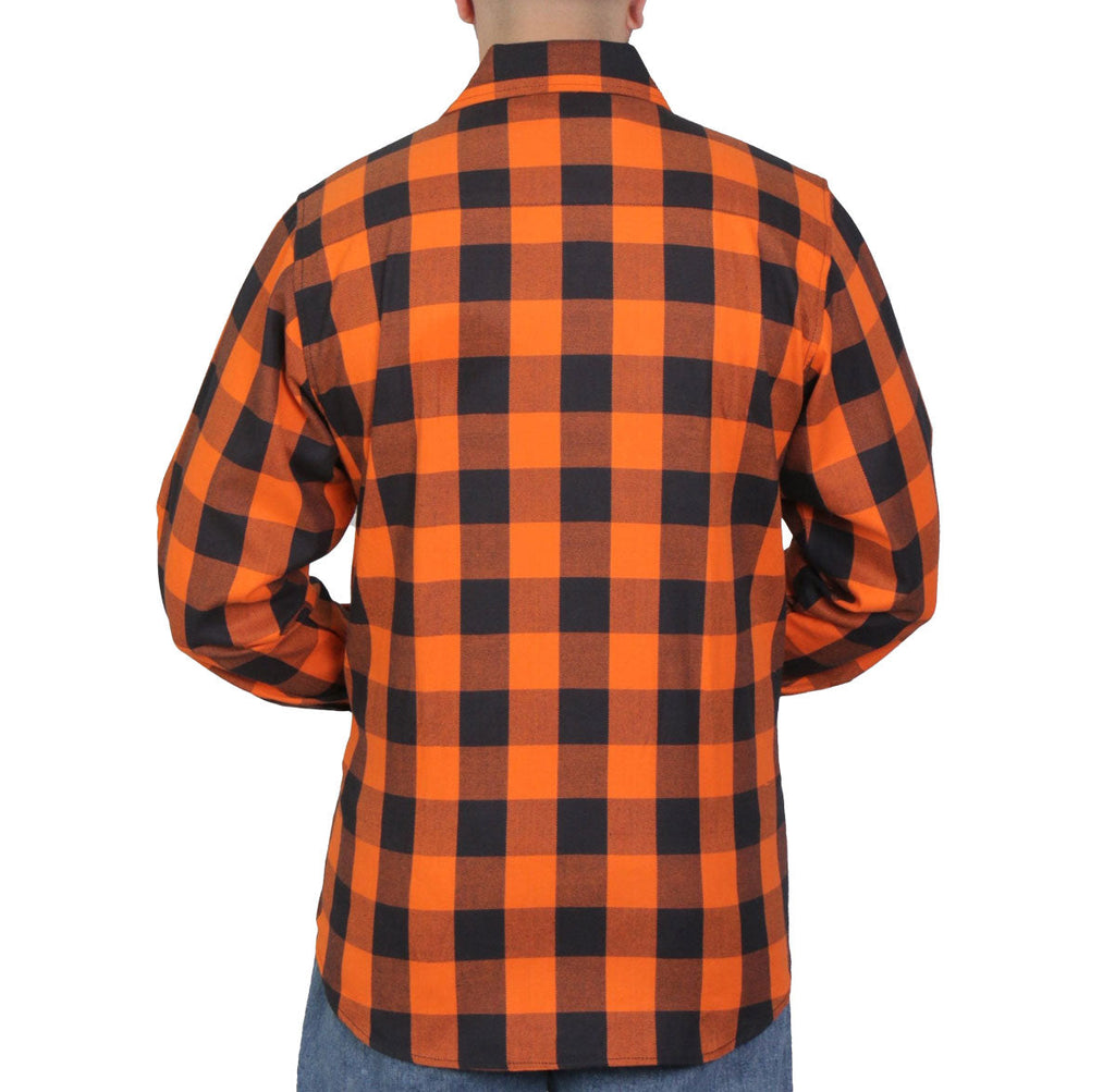 Men's "Road Vow" Orange/Black Plaid Flannel Shirt - Cotton Button Up Workwear - FLM2007