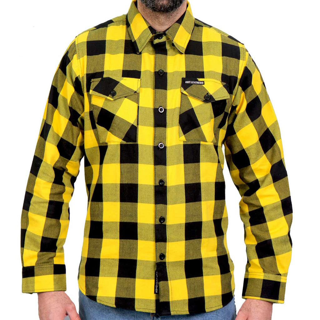 Men's "Dead Route" Gold/Black Plaid Flannel Shirt - Cotton Button Up Workwear - FLM2014