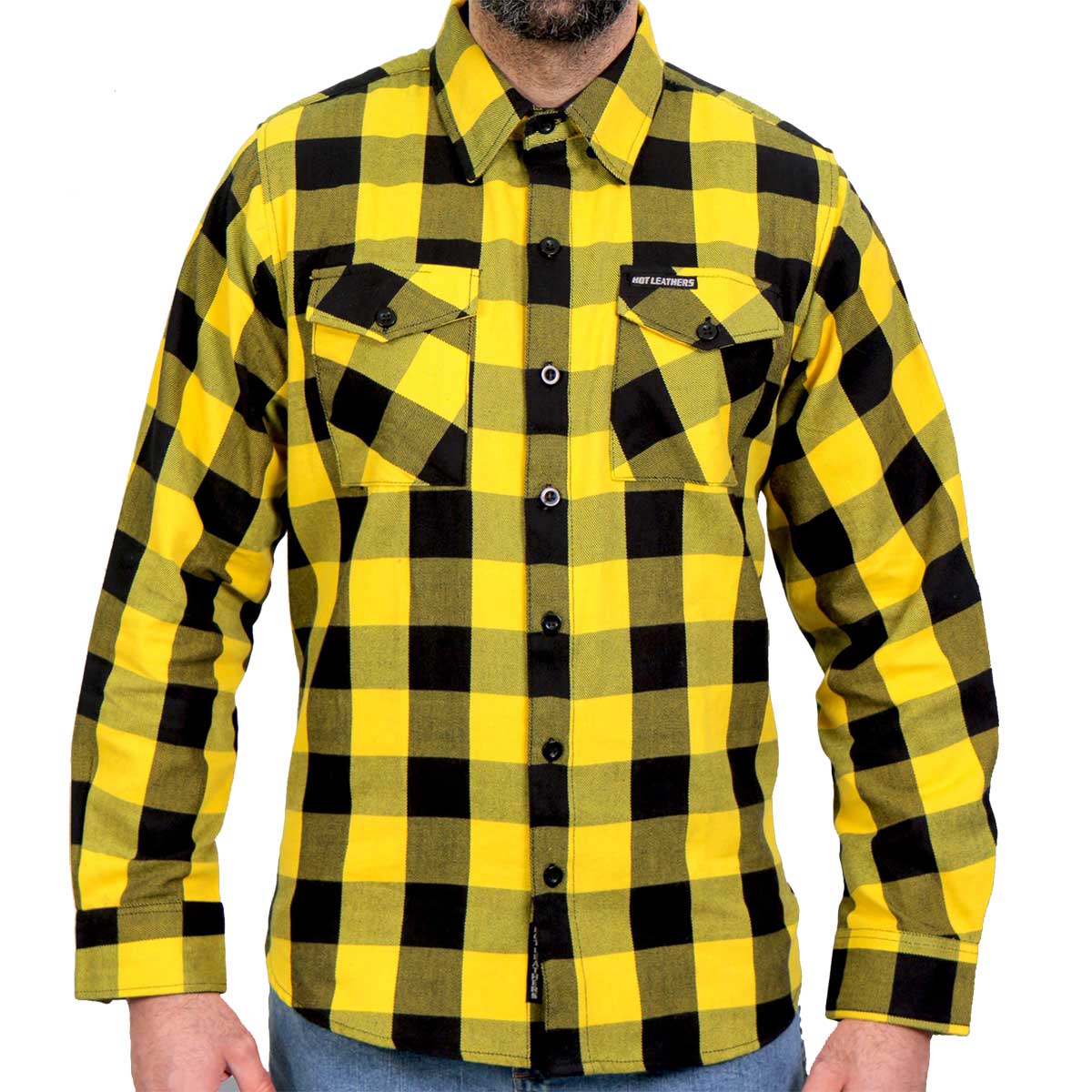 Men's "Dead Route" Gold/Black Plaid Flannel Shirt - Cotton Button Up Workwear - FLM2014