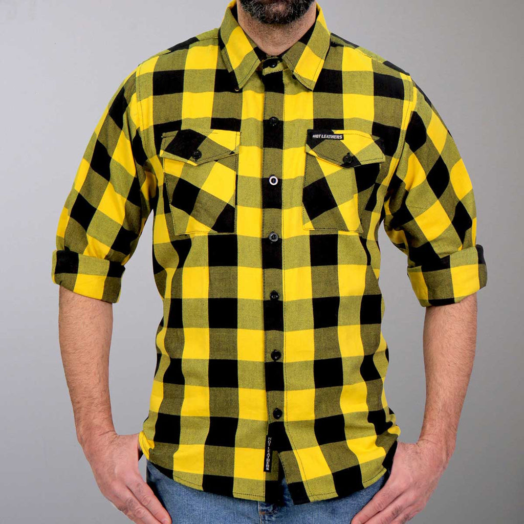 Men's "Dead Route" Gold/Black Plaid Flannel Shirt - Cotton Button Up Workwear - FLM2014
