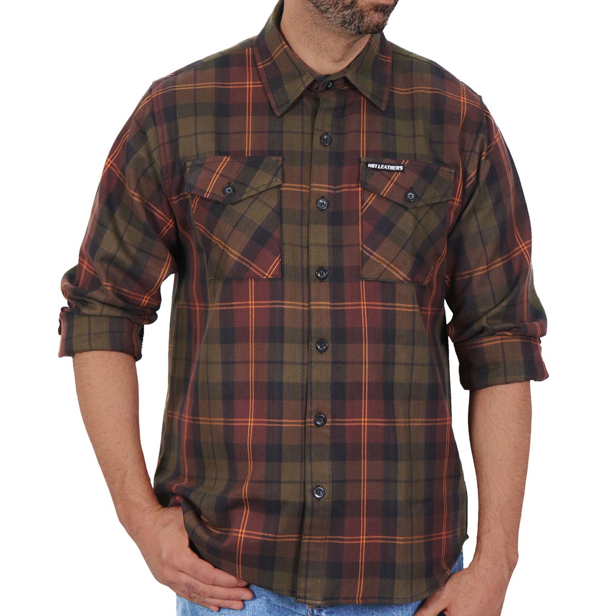 Men's "Burnline" Multi/Color Plaid Flannel Shirt - Cotton Button Up Workwear - FLM2040
