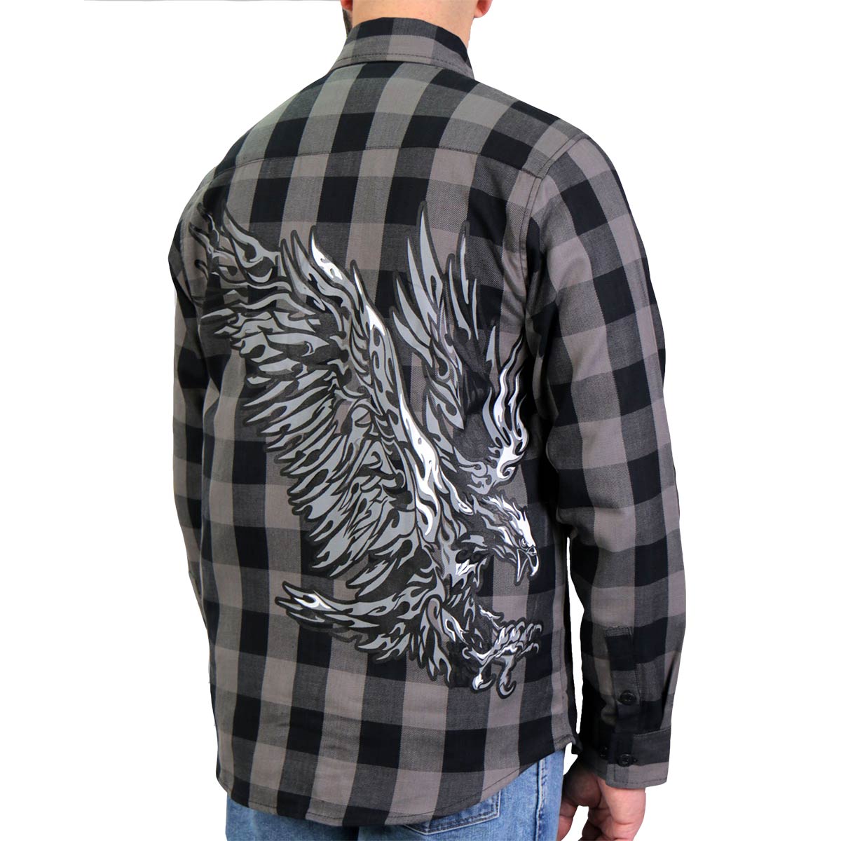 Men's "Tribal Eagle" Tribal/Flannel Plaid Flannel Shirt - Cotton Button Up Workwear - FLM2102