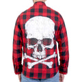 Men's "Skull & Bones" Black/Red Plaid Flannel Shirt - Cotton Button Up Workwear - FLM2103