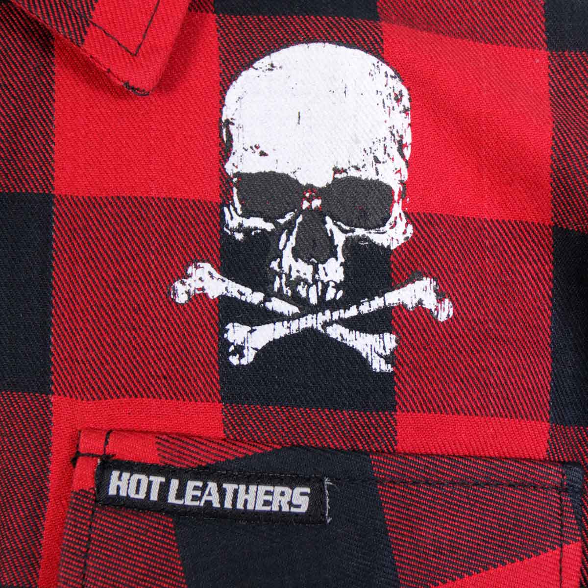 Men's "Skull & Bones" Black/Red Plaid Flannel Shirt - Cotton Button Up Workwear - FLM2103