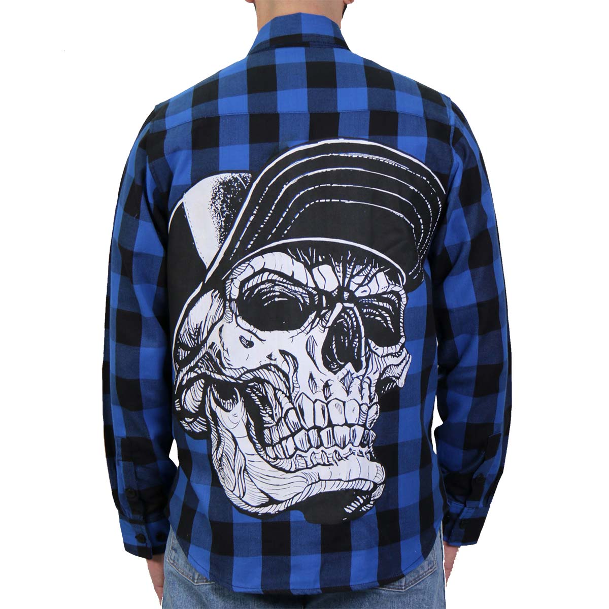 Men's "Snap Back" Black/Blue Plaid Flannel Shirt - Cotton Button Up Workwear - FLM2107