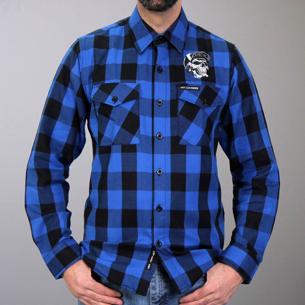 Men's "Snap Back" Black/Blue Plaid Flannel Shirt - Cotton Button Up Workwear - FLM2107