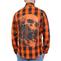 Men's "Ancient Skull" Black/Orange Plaid Flannel Shirt - Cotton Button Up Workwear - FLM2108