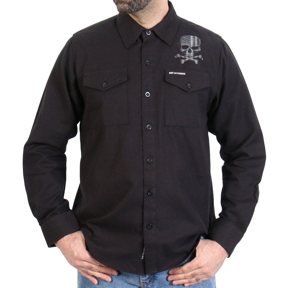 Men's "Black Flag" Black Plaid Flannel Shirt - Cotton Button Up Workwear - FLM2113