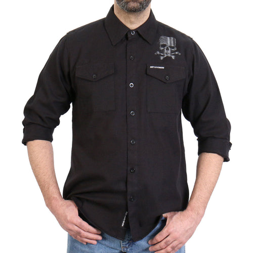 Men's "Black Flag" Black Plaid Flannel Shirt - Cotton Button Up Workwear - FLM2113