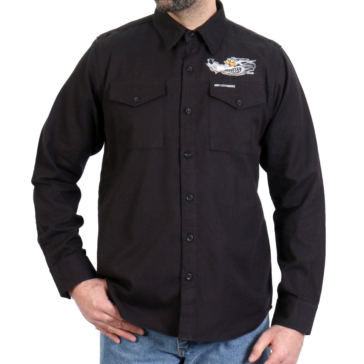 Men's "Black Race Wolf " Long Sleeve Flannel Shirt - FLM2115