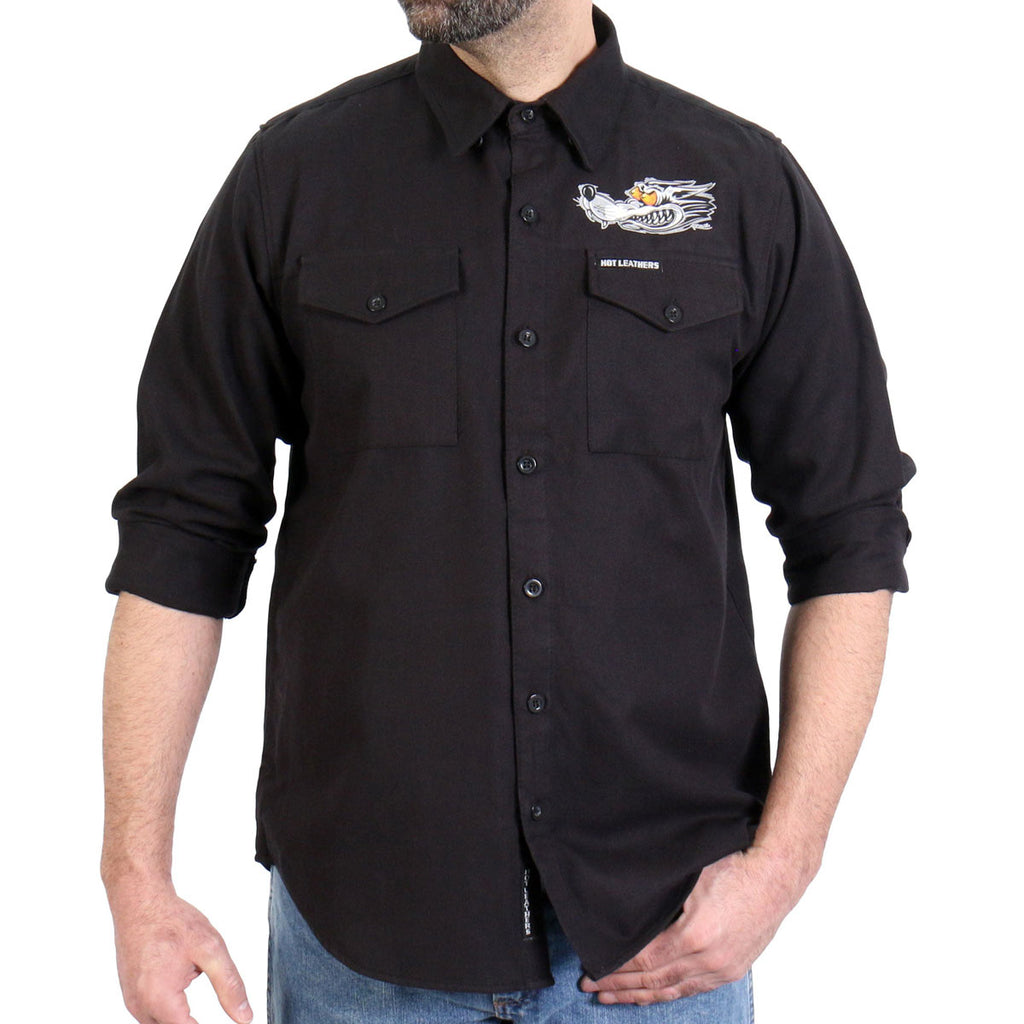 Men's "Black Race Wolf " Long Sleeve Flannel Shirt - FLM2115