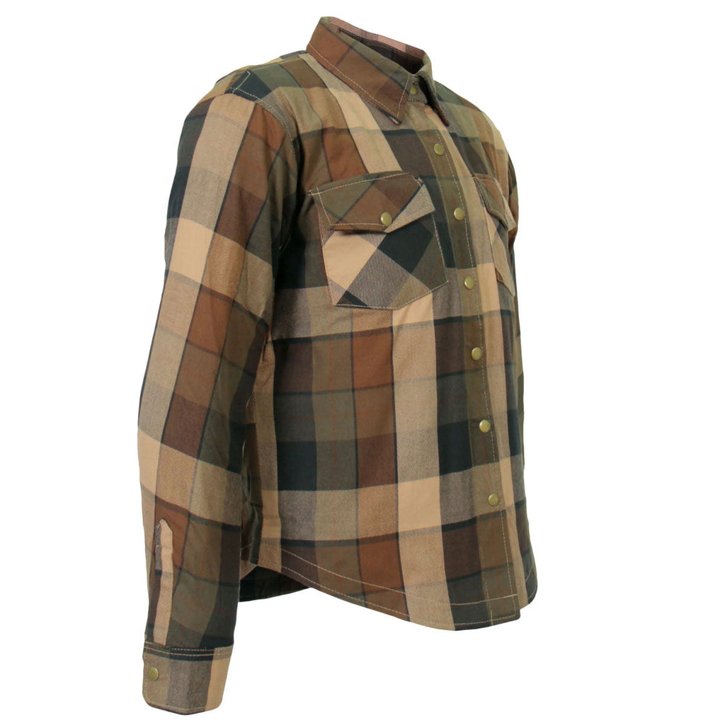 Men's "Riot Run" Brown/Black Armored Motorcycle Flannel Shirt - CE Protection Riding Shirt - JKM3007