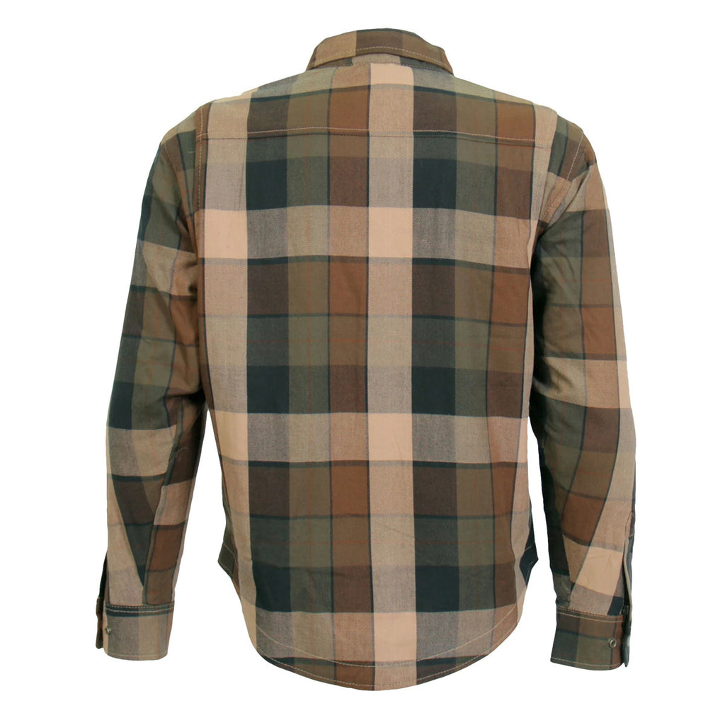 Men's "Riot Run" Brown/Black Armored Motorcycle Flannel Shirt - CE Protection Riding Shirt - JKM3007