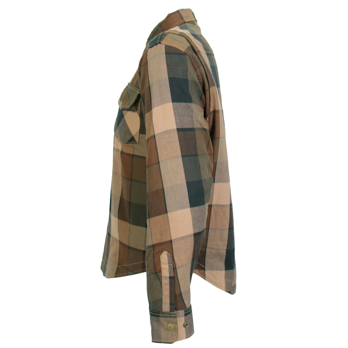 Men's "Riot Run" Brown/Black Armored Motorcycle Flannel Shirt - CE Protection Riding Shirt - JKM3007