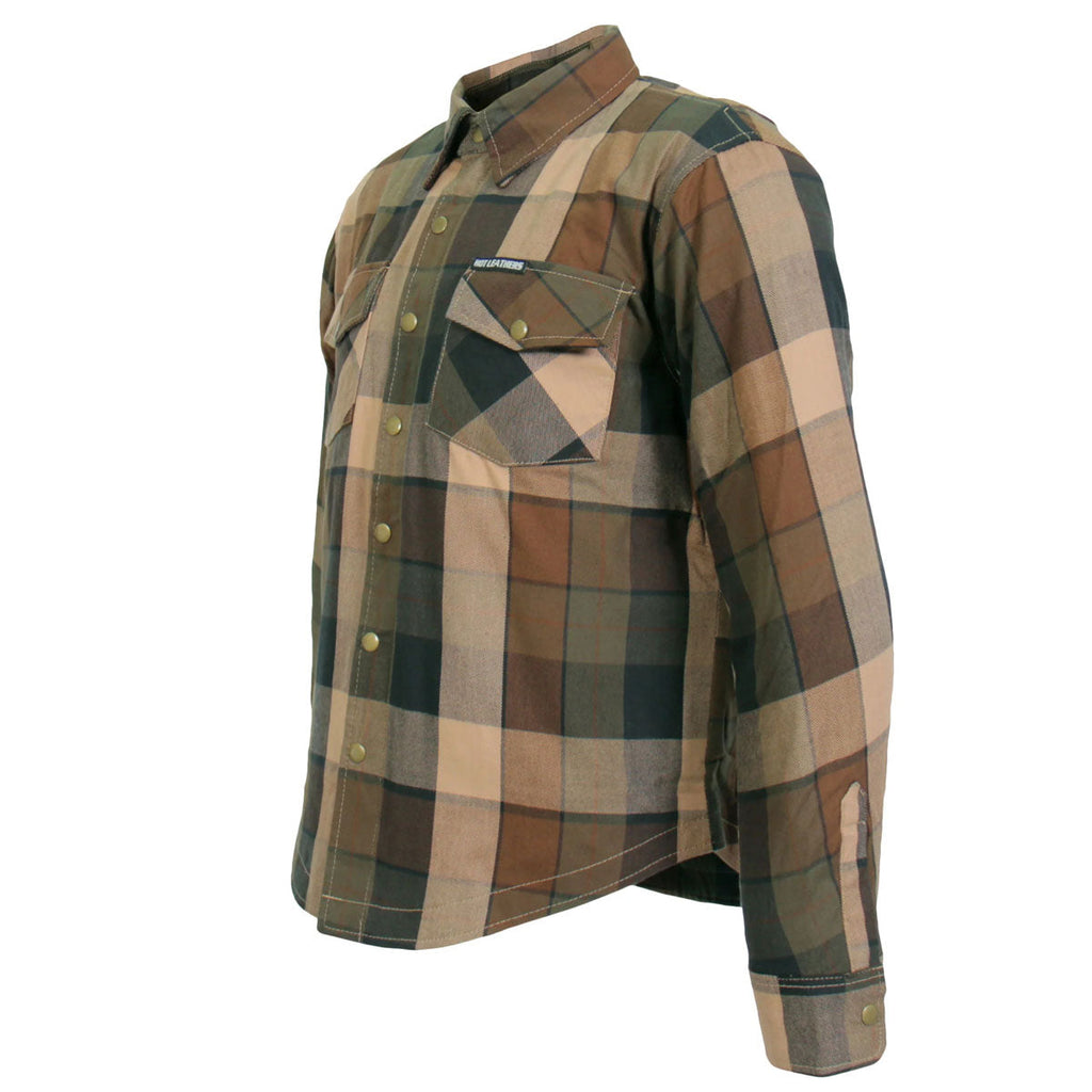 Men's "Riot Run" Brown/Black Armored Motorcycle Flannel Shirt - CE Protection Riding Shirt - JKM3007