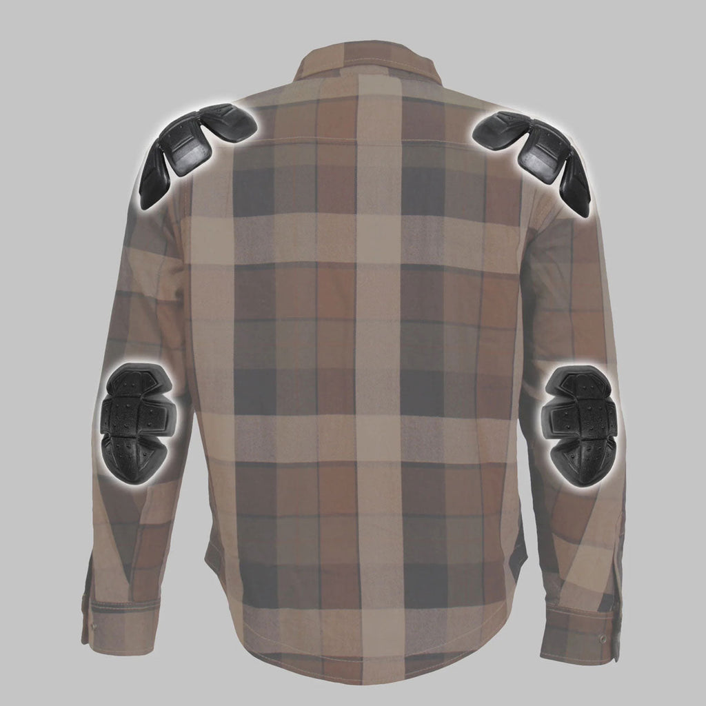 Men's "Riot Run" Brown/Black Armored Motorcycle Flannel Shirt - CE Protection Riding Shirt - JKM3007