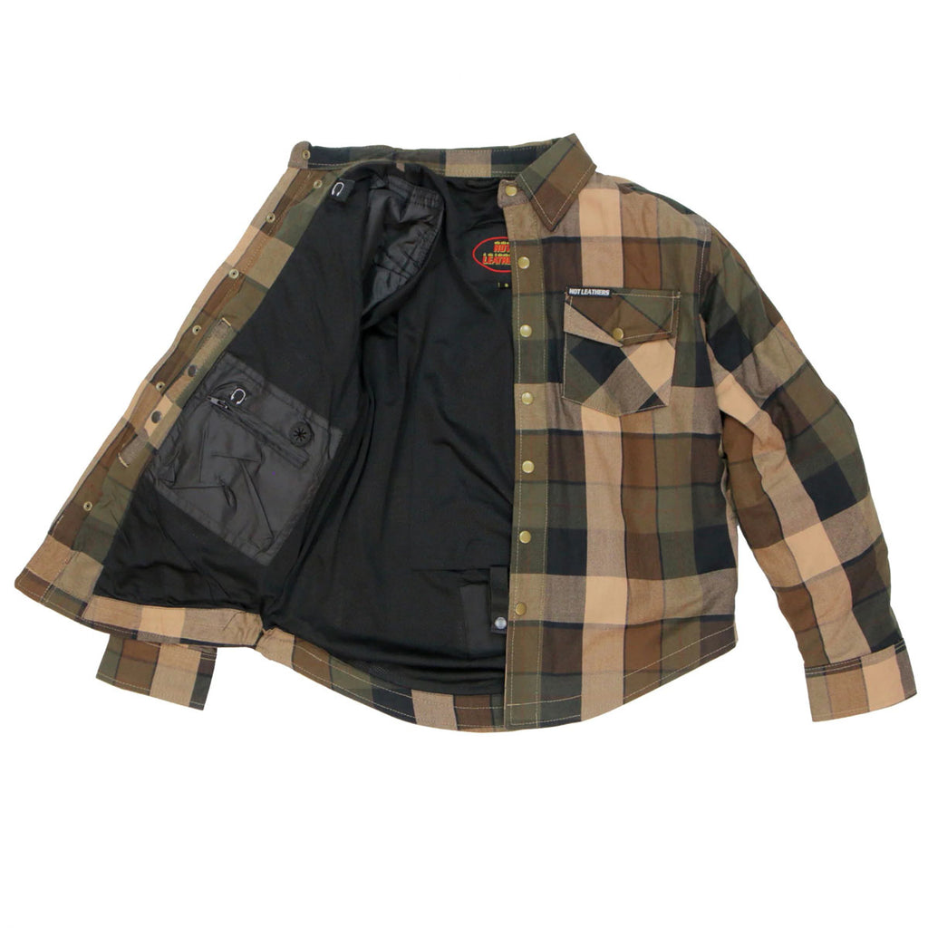 Men's "Riot Run" Brown/Black Armored Motorcycle Flannel Shirt - CE Protection Riding Shirt - JKM3007