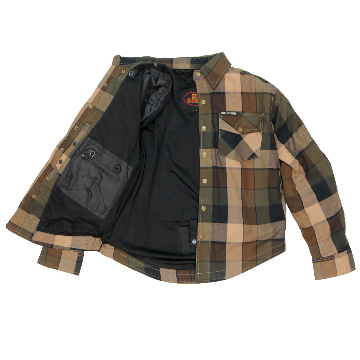 Men's "Riot Run" Brown/Black Armored Motorcycle Flannel Shirt - CE Protection Riding Shirt - JKM3007