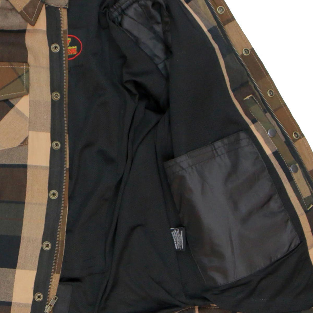 Men's "Riot Run" Brown/Black Armored Motorcycle Flannel Shirt - CE Protection Riding Shirt - JKM3007